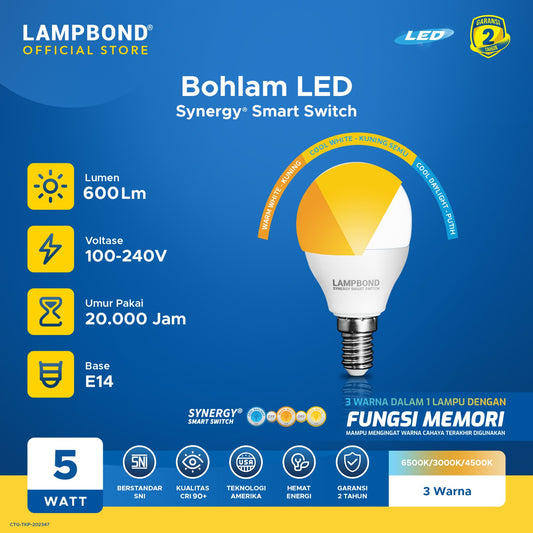 Lampbond® - Bohlam LED Synergy Smart Switch 5 Watt  E14 - 3 Pilihan Warna FM