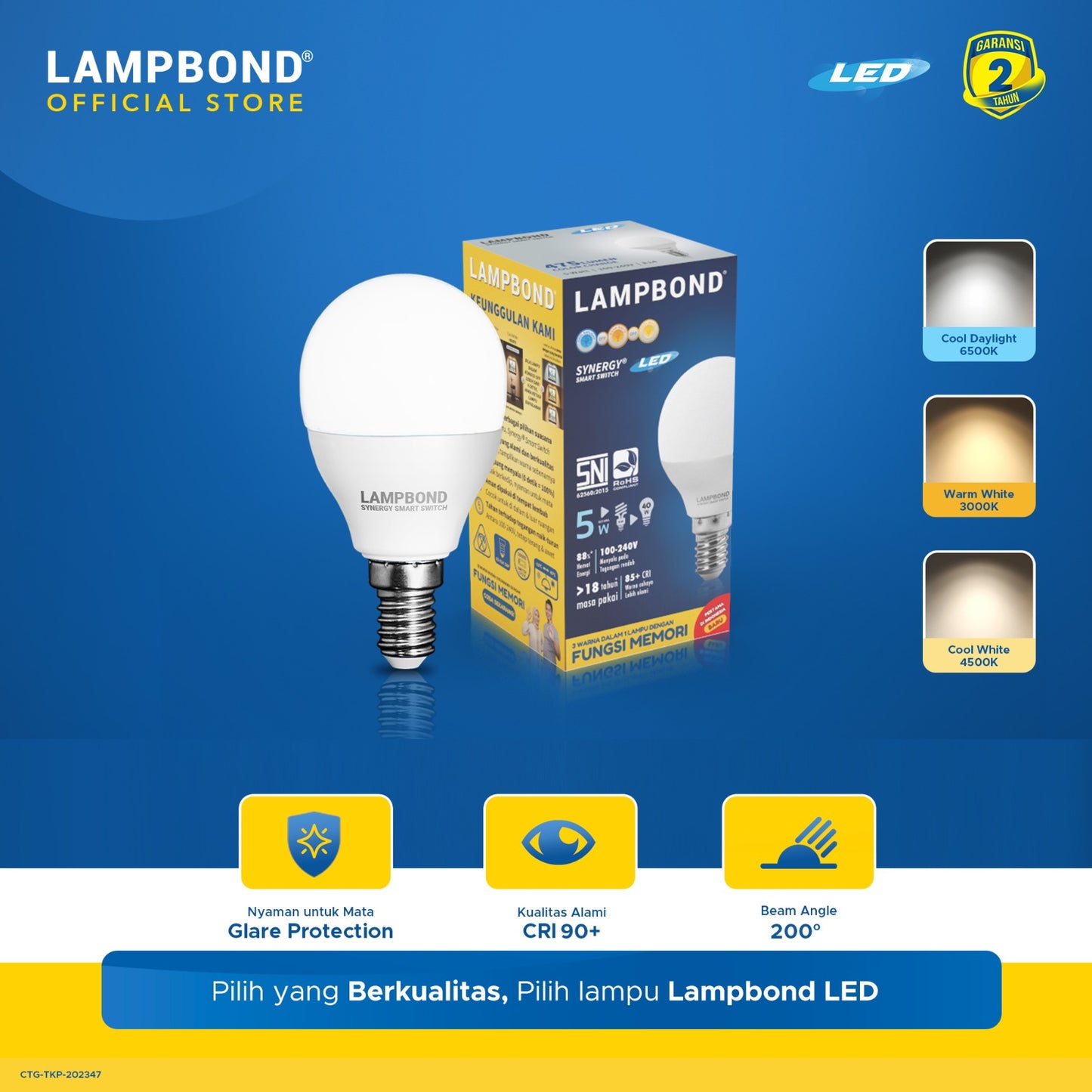 Lampbond® - Bohlam LED Synergy Smart Switch 5 Watt  E14 - 3 Pilihan Warna FM