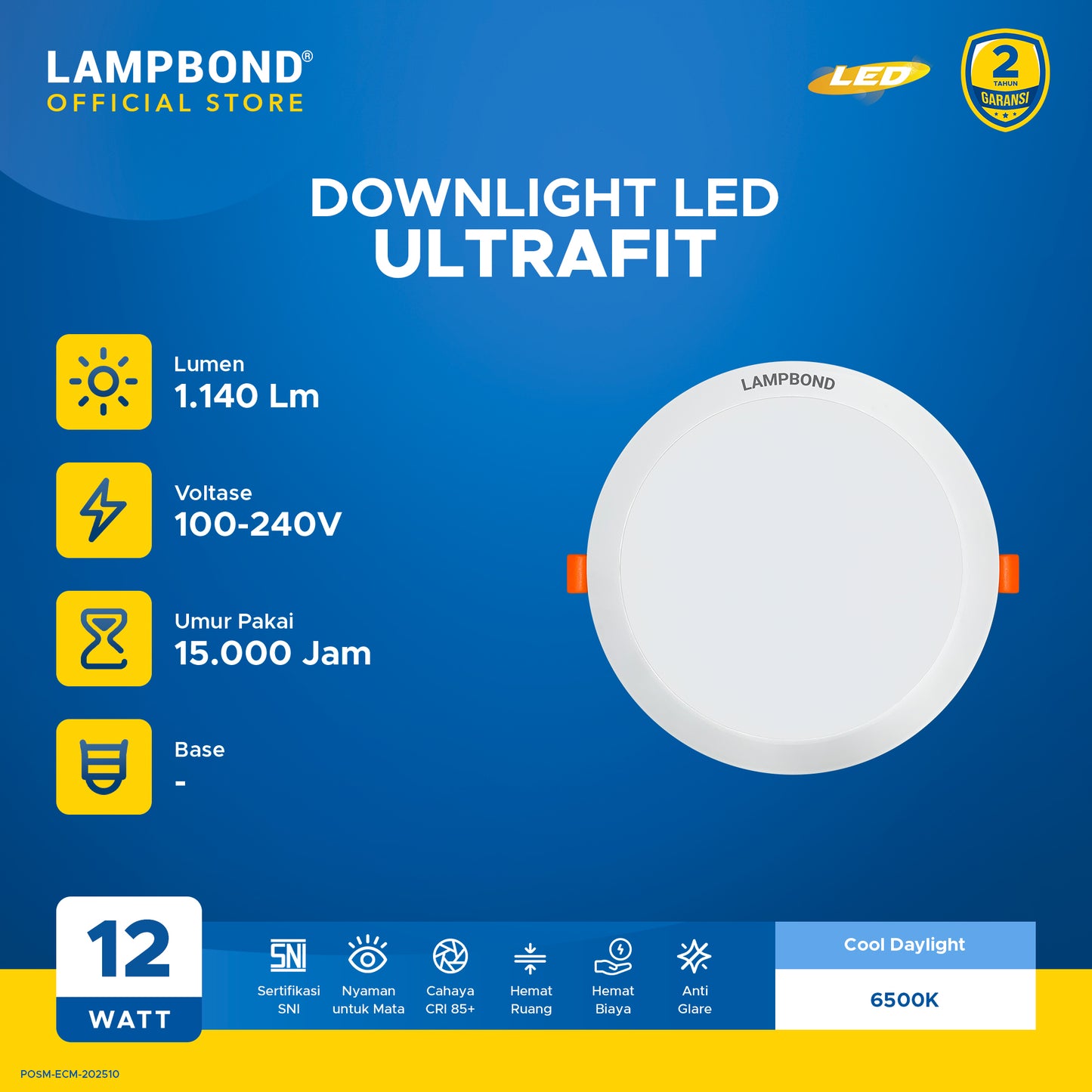 Lampbond® - Downlight LED Ultrafit 12 Watt - Cool Daylight