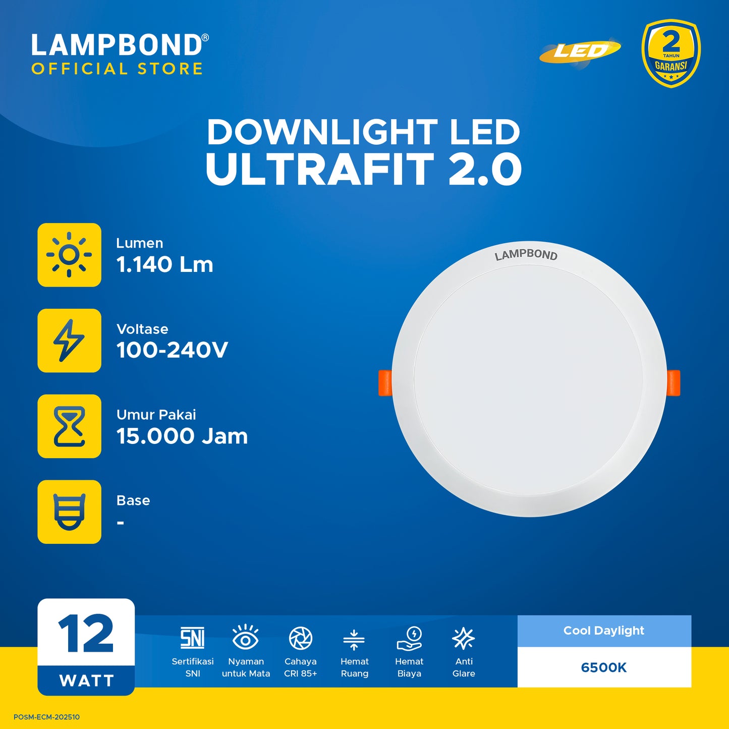 Lampbond® - Downlight LED Ultrafit (2.0) 12 Watt  - Cool Daylight
