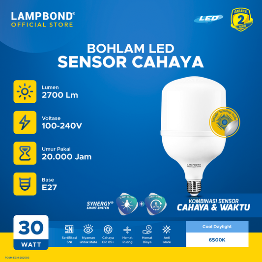 Lampbond® - Bohlam LED Palma 30 Watt Sensor Cahaya - Cool Daylight