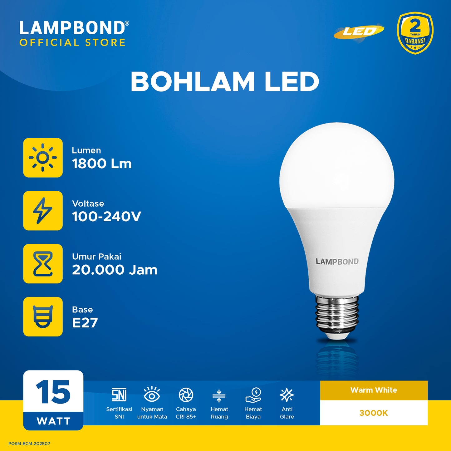 Lampbond® - Bohlam LED 15 Watt - Warm White