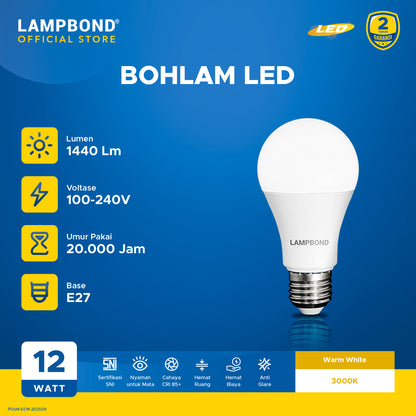 Lampbond® - Bohlam LED 12 Watt - Warm White