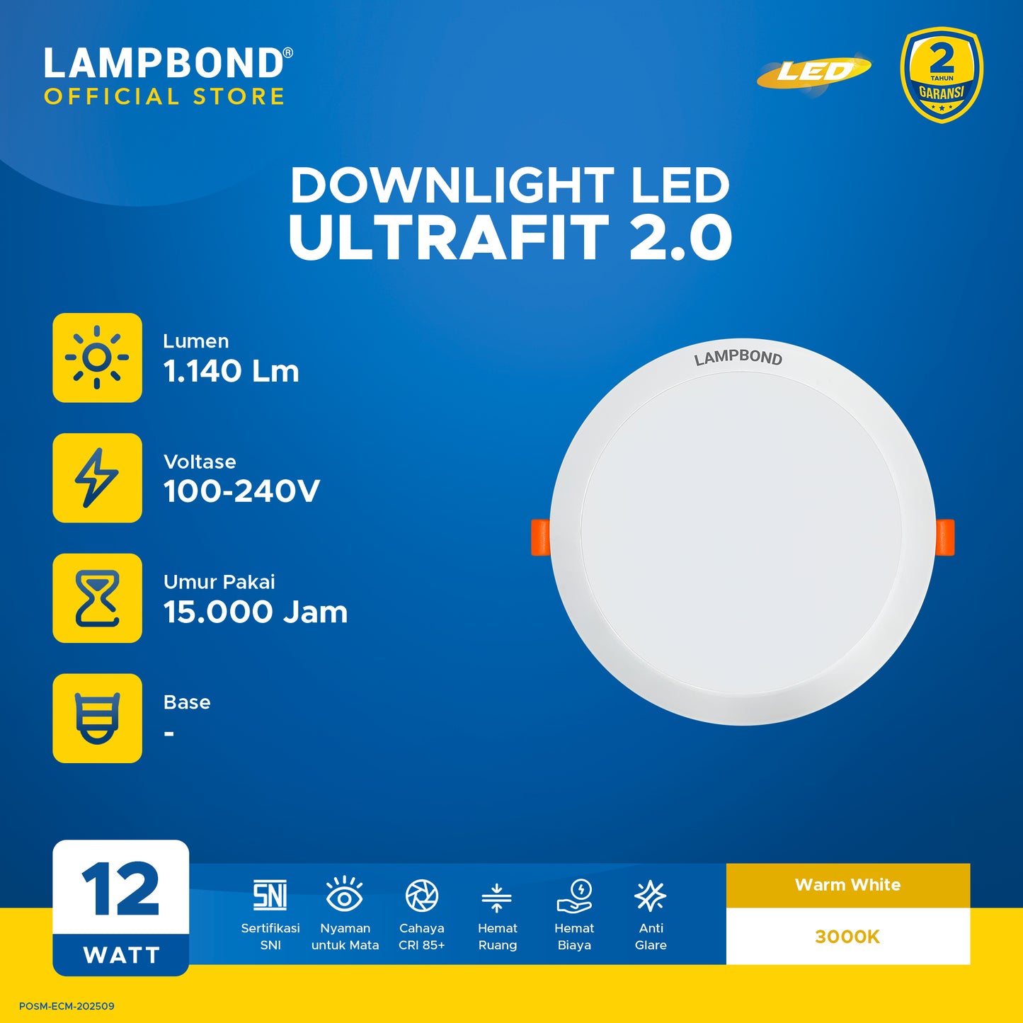 Lampbond® - Downlight LED Ultrafit (2.0) 12 Watt  - Warm White