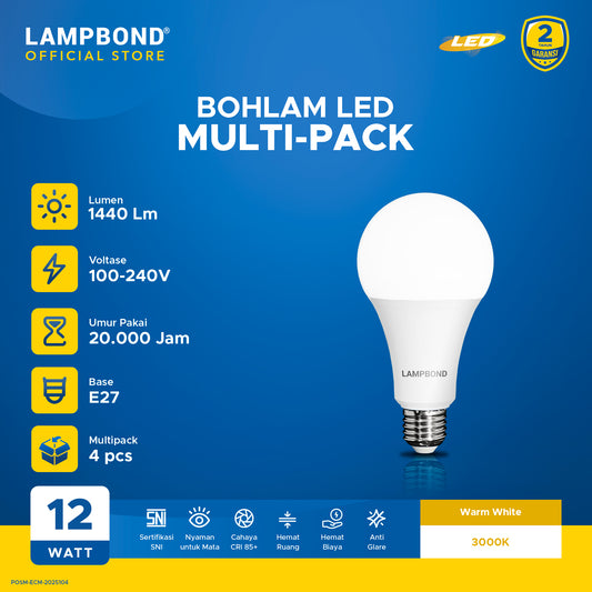 Lampbond® - Bohlam LED 12 Watt Multi-Pack (4pcs)- Warm White