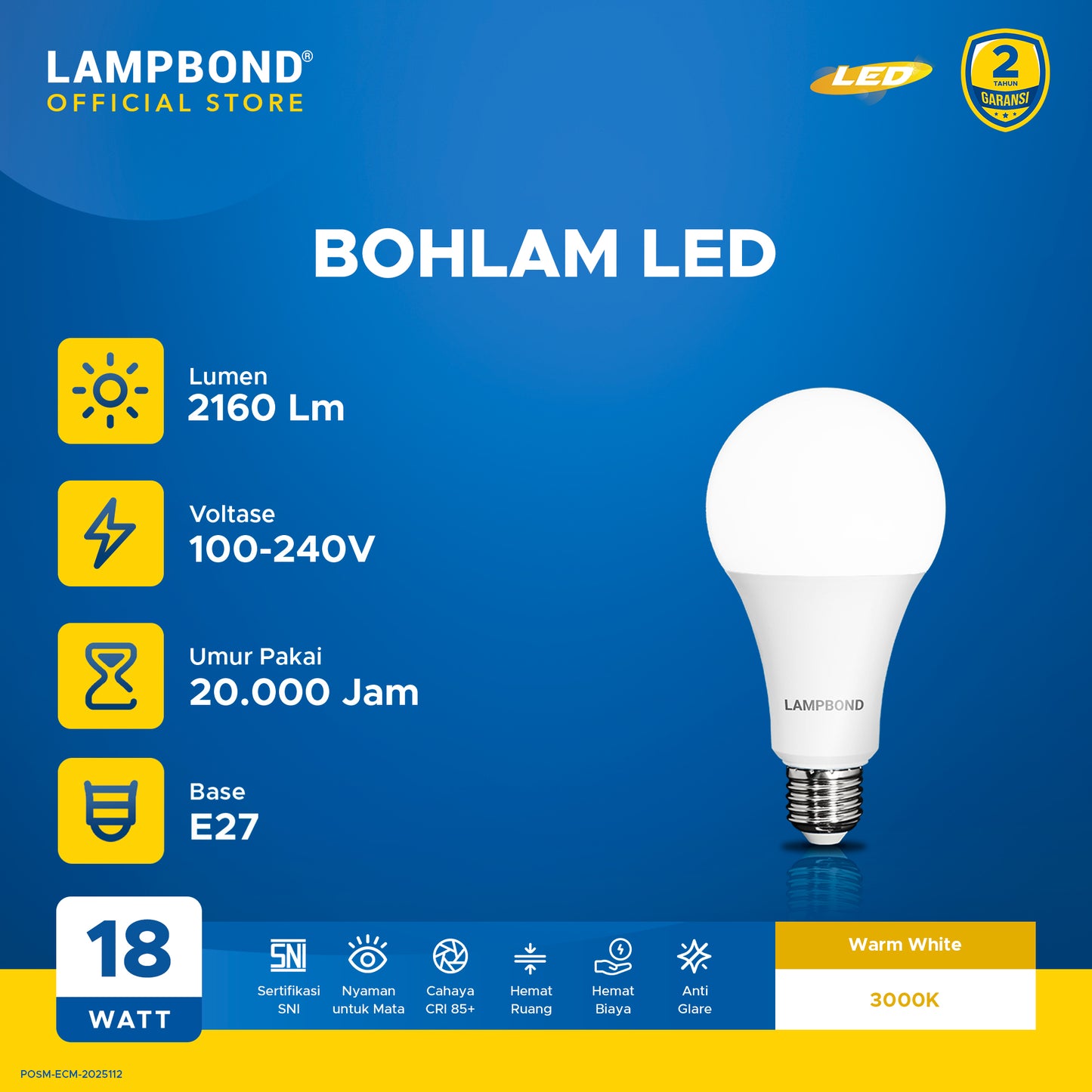 Lampbond® - Bohlam LED 18 Watt - Warm White