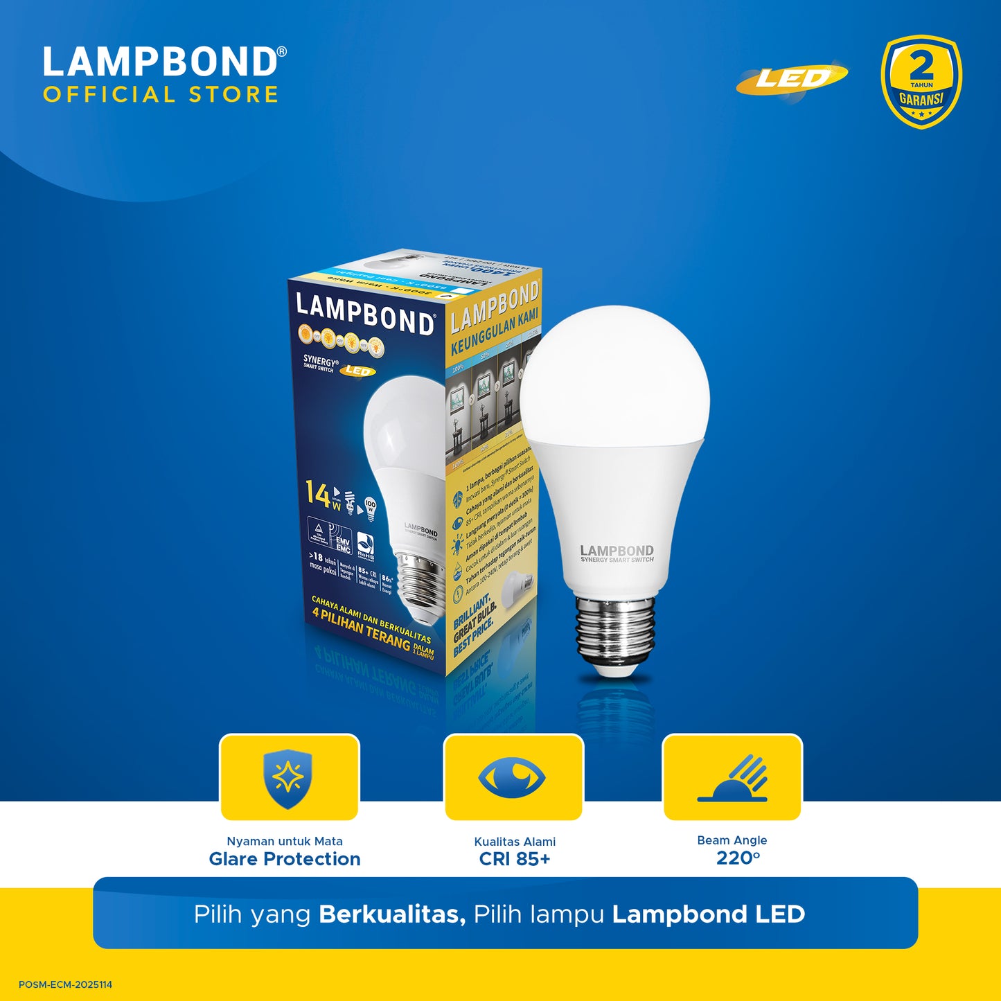 Lampbond® - Bohlam LED Synergi Smart Switch 14 Watt - 4 Pilihan Terang
