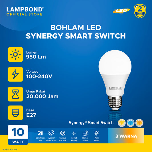 Lampbond® - Bohlam LED Synergy Smart Switch 10 Watt - 3 Pilihan Warna
