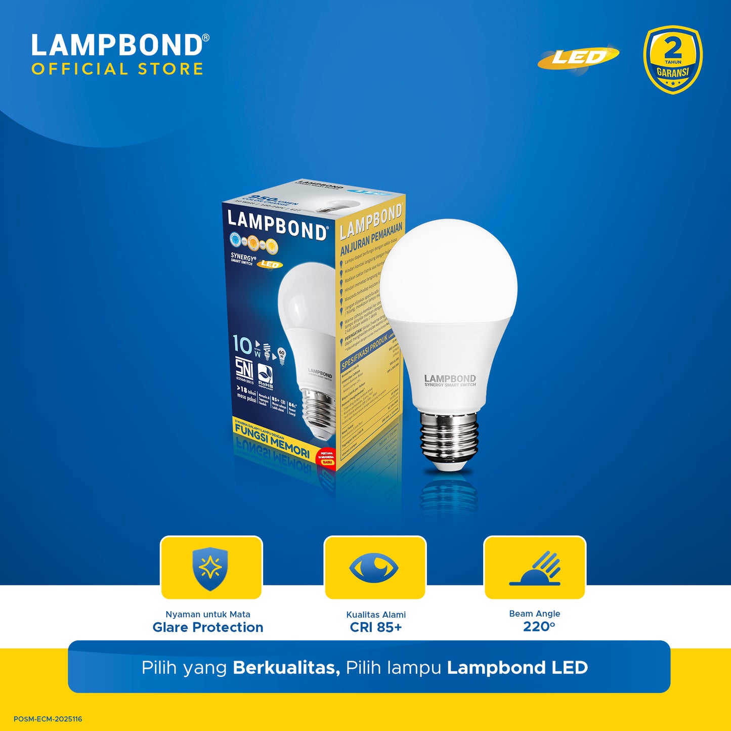 Lampbond® - Bohlam LED Synergy Smart Switch 10 Watt - 3 Pilihan Warna