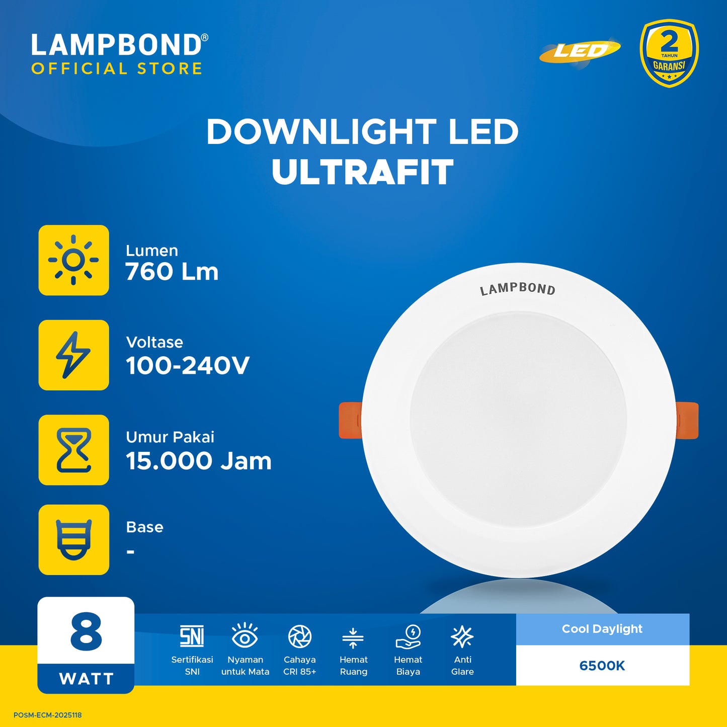 Lampbond® - Downlight LED Ultrafit 8 Watt - Cool Daylight