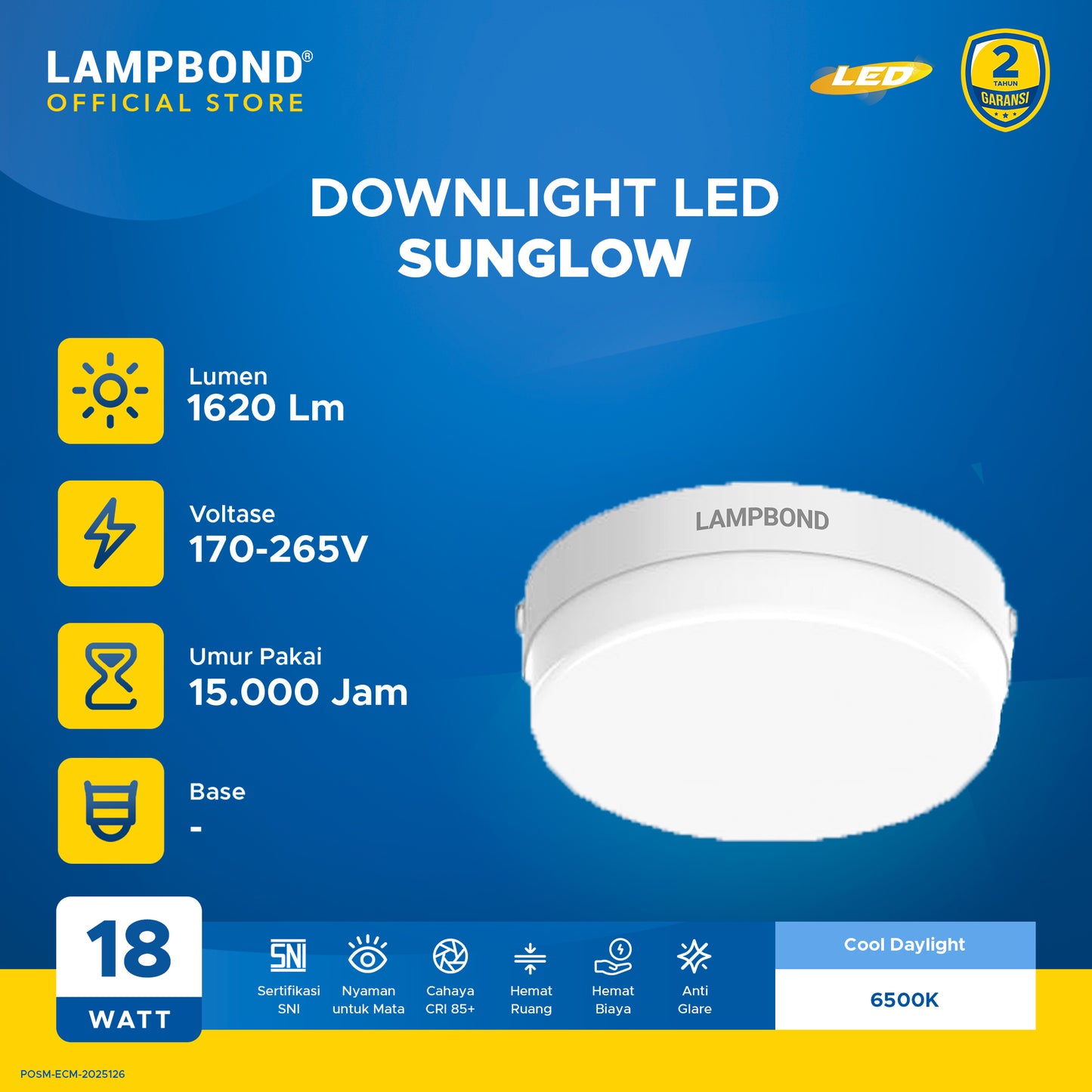 Lampbond® - Downlight LED SunGlow  18 Watt - Cool Daylight