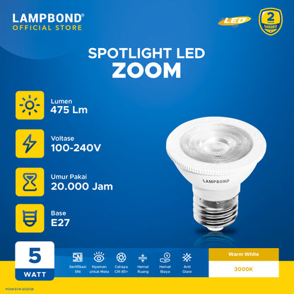 Lampbond® - Bohlam LED 5 Watt MR16 Zoom - Warm White