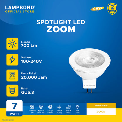 Lampbond® - Bohlam LED 7 Watt MR16 Zoom - Warm White