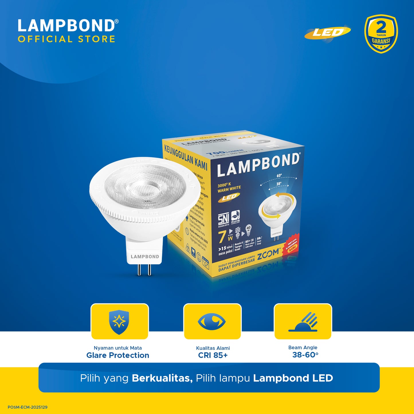 Lampbond® - Bohlam LED 7 Watt MR16 Zoom - Warm White