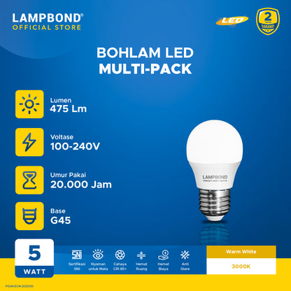 Lampbond® - Bohlam LED 5 Watt Multi-Pack (4pcs) - Warm White