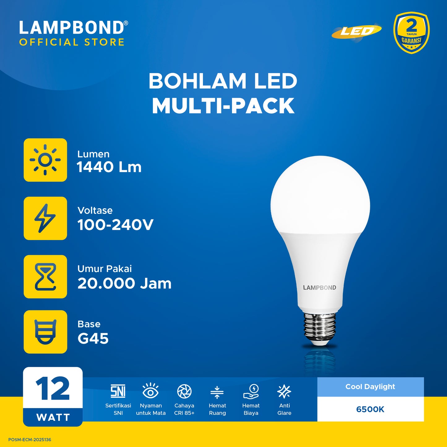 Lampbond® -  Bohlam LED 12 Watt Multi-Pack (4pcs)- Cool Daylight