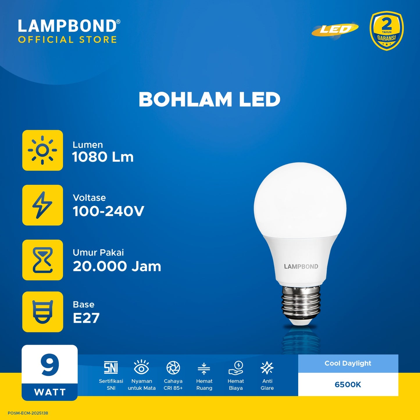 Lampbond® - Bohlam LED 9 Watt - Cool Daylight