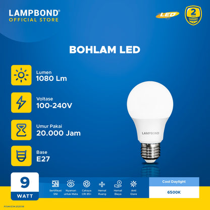 Lampbond® - Bohlam LED 9 Watt - Cool Daylight