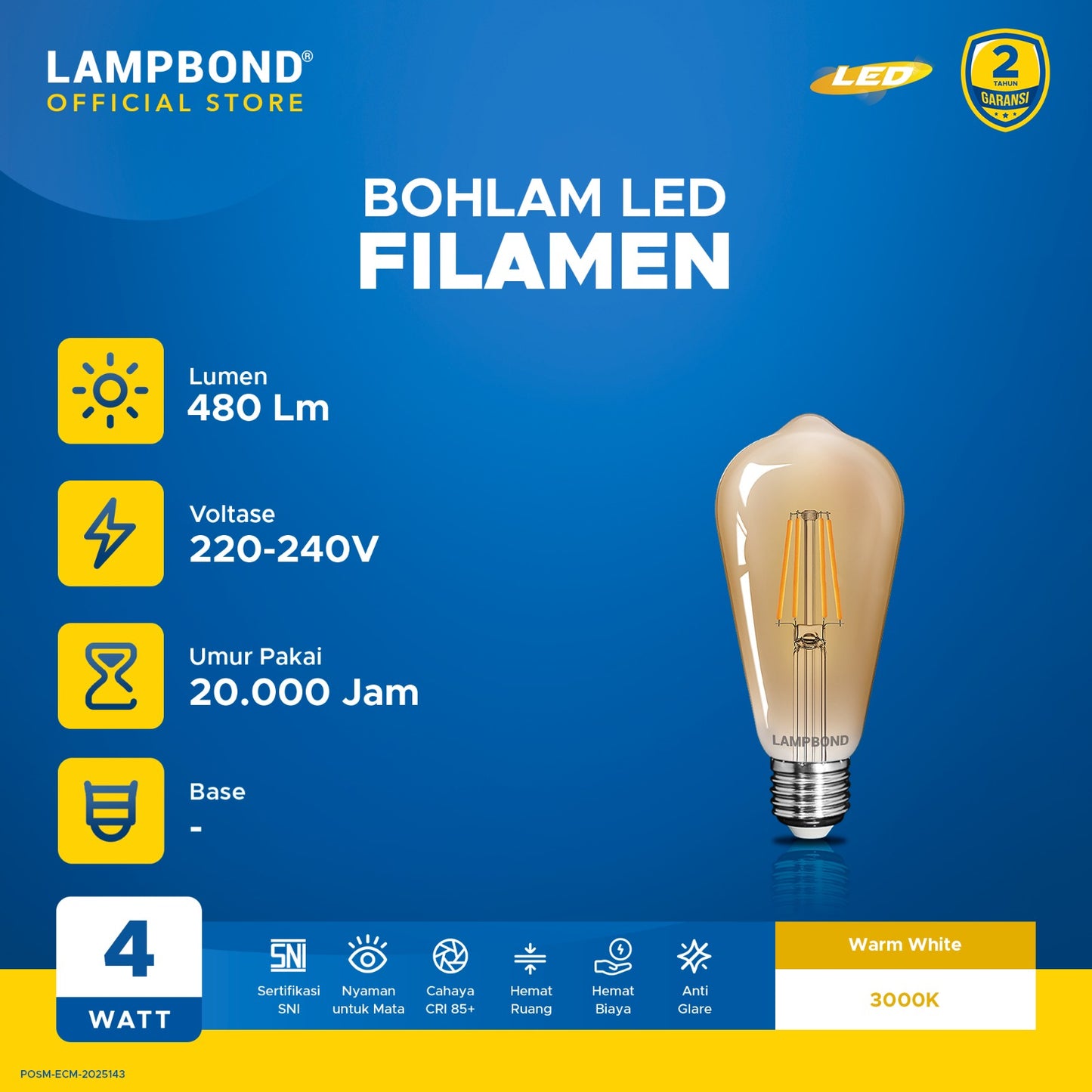 Lampbond® - Bohlam LED Filamen WS64 4 Watt - Warm White