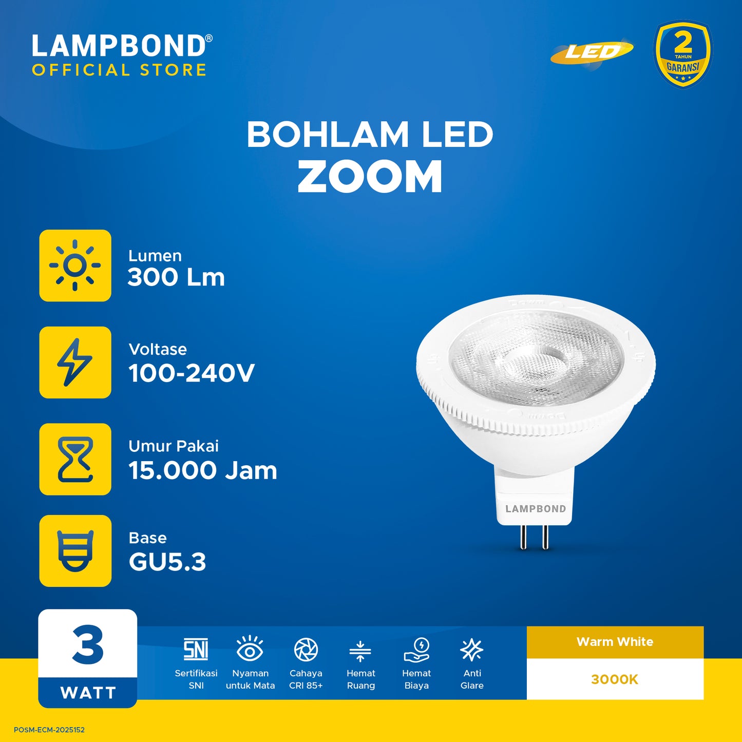 Lampbond® - Bohlam LED 3 Watt MR16 Zoom - Warm White