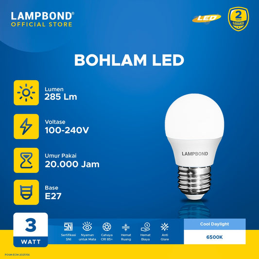 Lampbond® - Bohlam LED 3 Watt - Cool Daylight