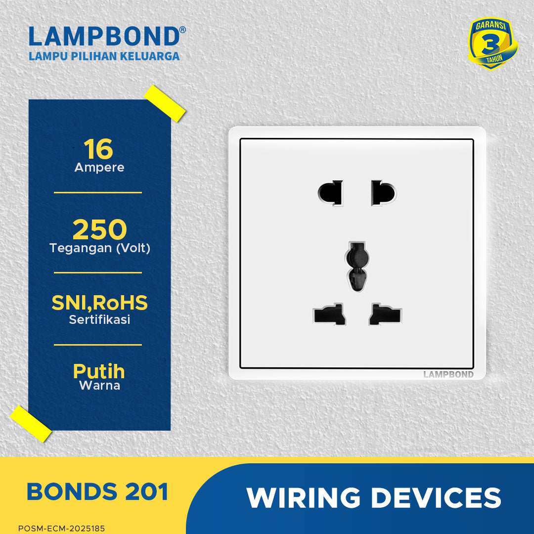 Lampbond® -  Bonds - 201 - Stop Kontak Universal 5 Pin dengan Grounding (CP) - WH