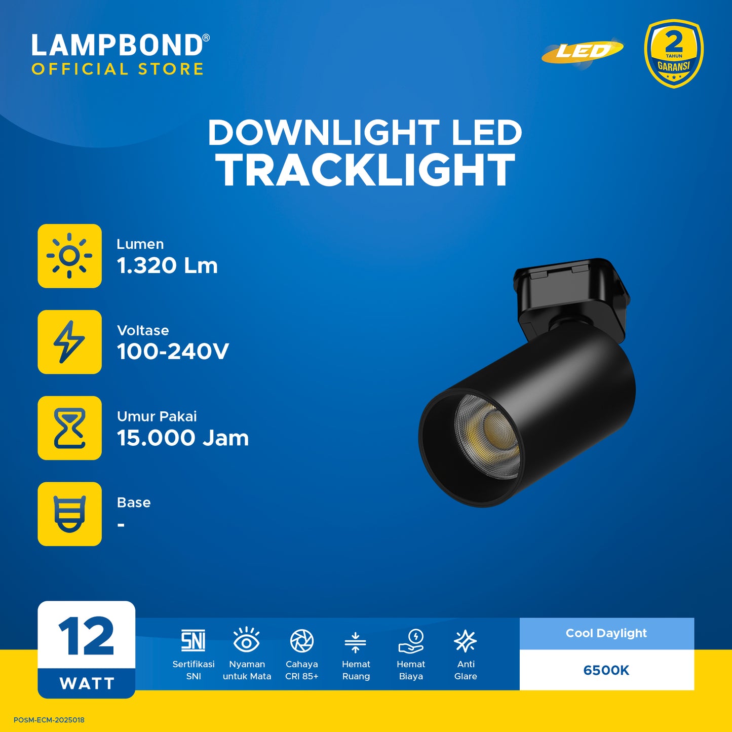 Lampbond® - Tracklight LED 12 Watt - Cool Daylight - BK