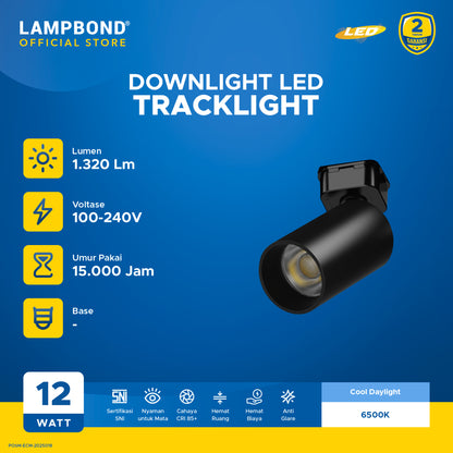 Lampbond® - Tracklight LED 12 Watt - Cool Daylight - BK