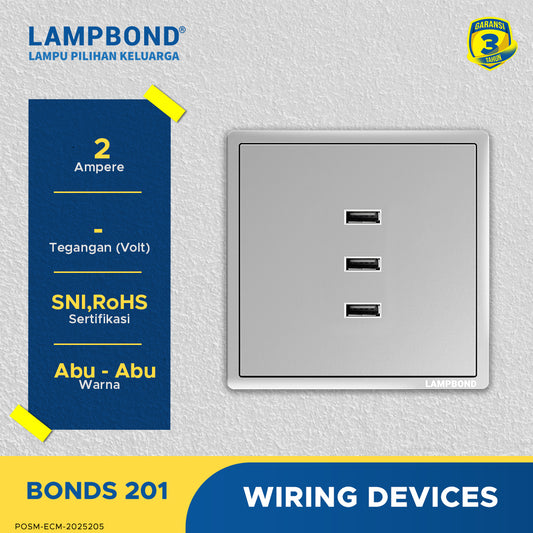 Lampbond® -  Bonds - 201 - 3-port USB Type-A Charger 2A - GR