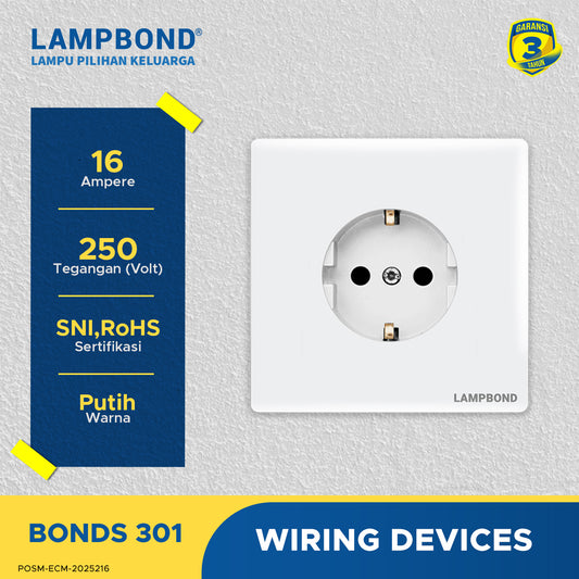 Lampbond® -  Bonds - 301 - Stop Kontak Schuko 2 Pin dengan Grounding (CP) - WH