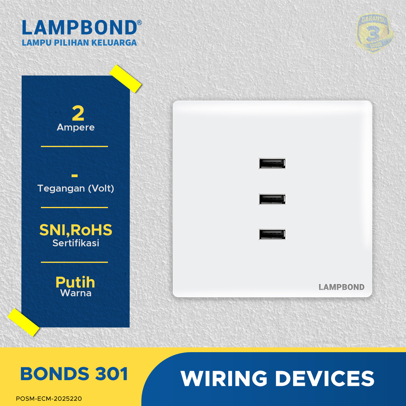 Lampbond® -  Bonds - 301 - 3-port USB Type-A Charger 2A - WH