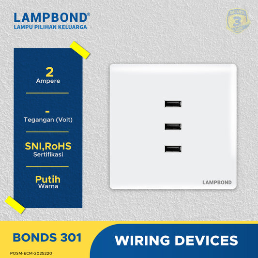 Lampbond® -  Bonds - 301 - 3-port USB Type-A Charger 2A - WH