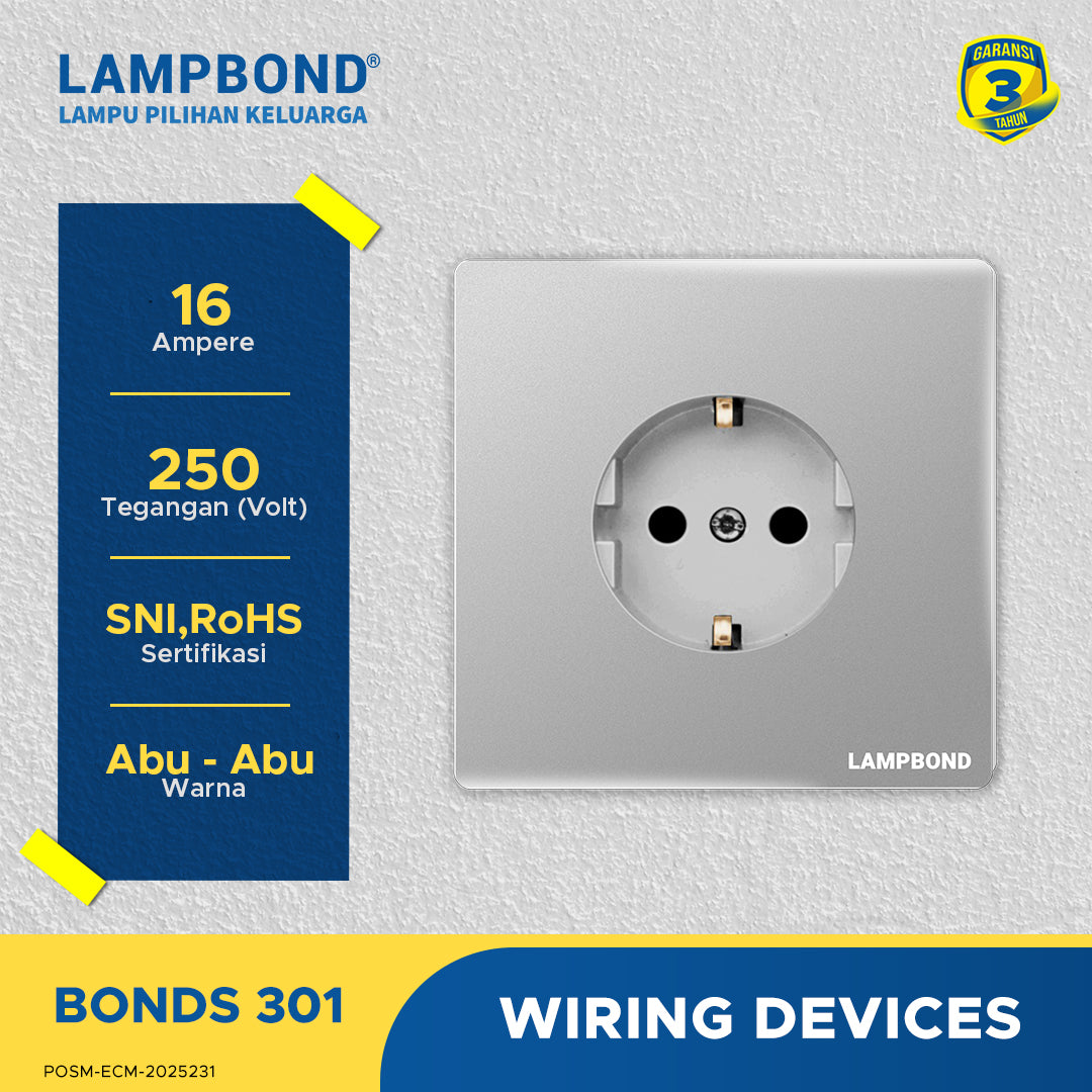 Lampbond® -  Bonds - 301 - Stop Kontak Schuko 2 Pin dengan Grounding (CP) - GR