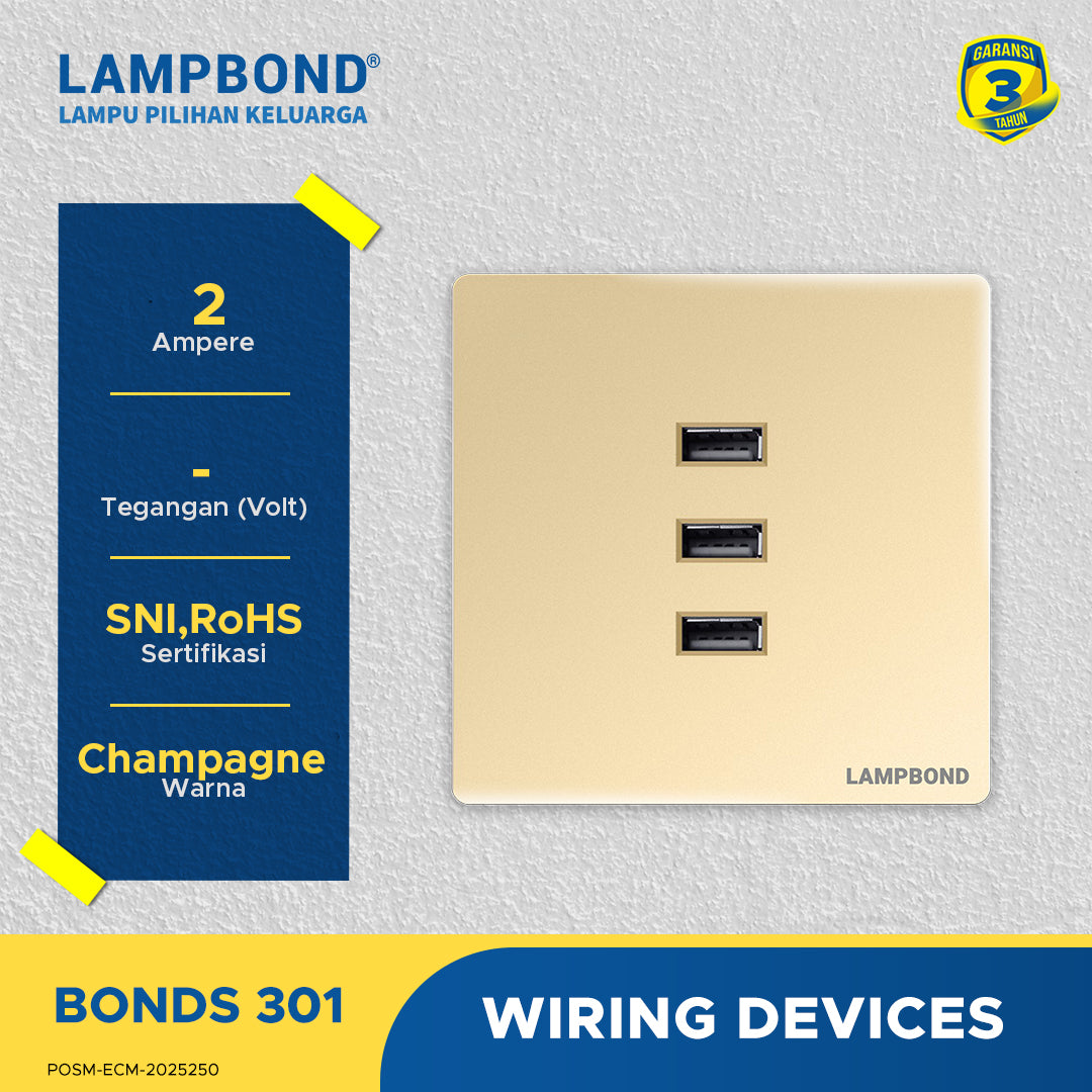 Lampbond® -  Bonds - 301 - 3-port USB Type-A Charger 2A - CH