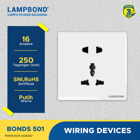 Lampbond® -  Bonds - 501 - Stop Kontak Universal 5 Pin dengan Grounding (CP) - WH