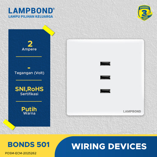 Lampbond® -  Bonds - 501 - 3-port USB Type-A Charger 2A - WH