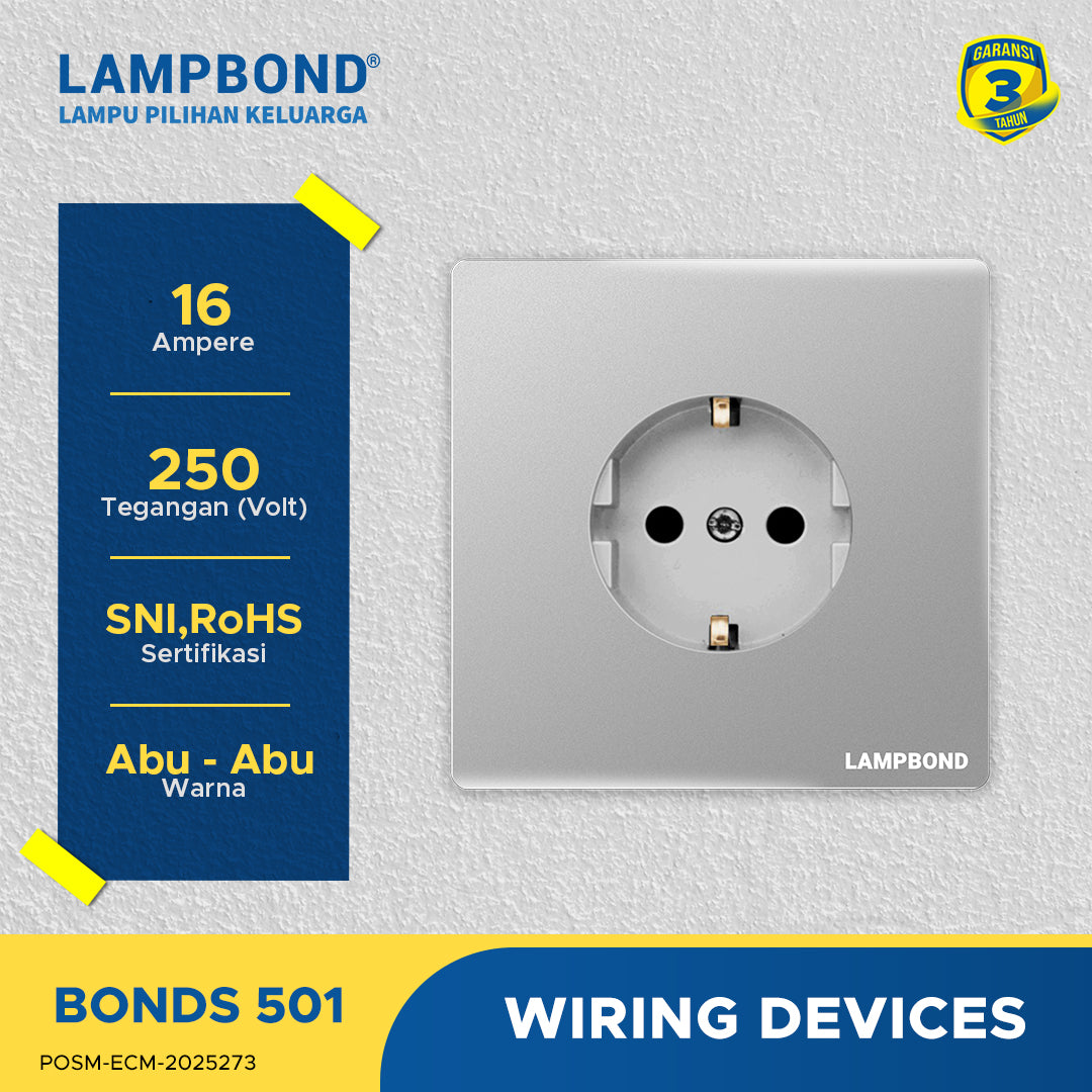 Lampbond® -  Bonds - 501 - Stop Kontak Schuko 2 Pin dengan Grounding (CP) - GR