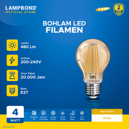 Lampbond® - Bohlam LED Filamen WA60 4 Watt - Warm White