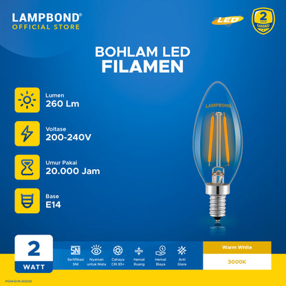 Lampbond® - Bohlam LED Filamen WC35 2 Watt - Warm White