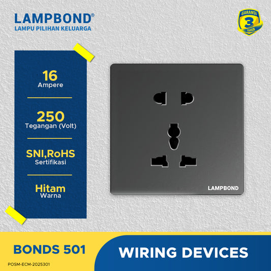 Lampbond® -  Bonds - 501 - Stop Kontak Universal 5 Pin dengan Grounding (CP) - BK