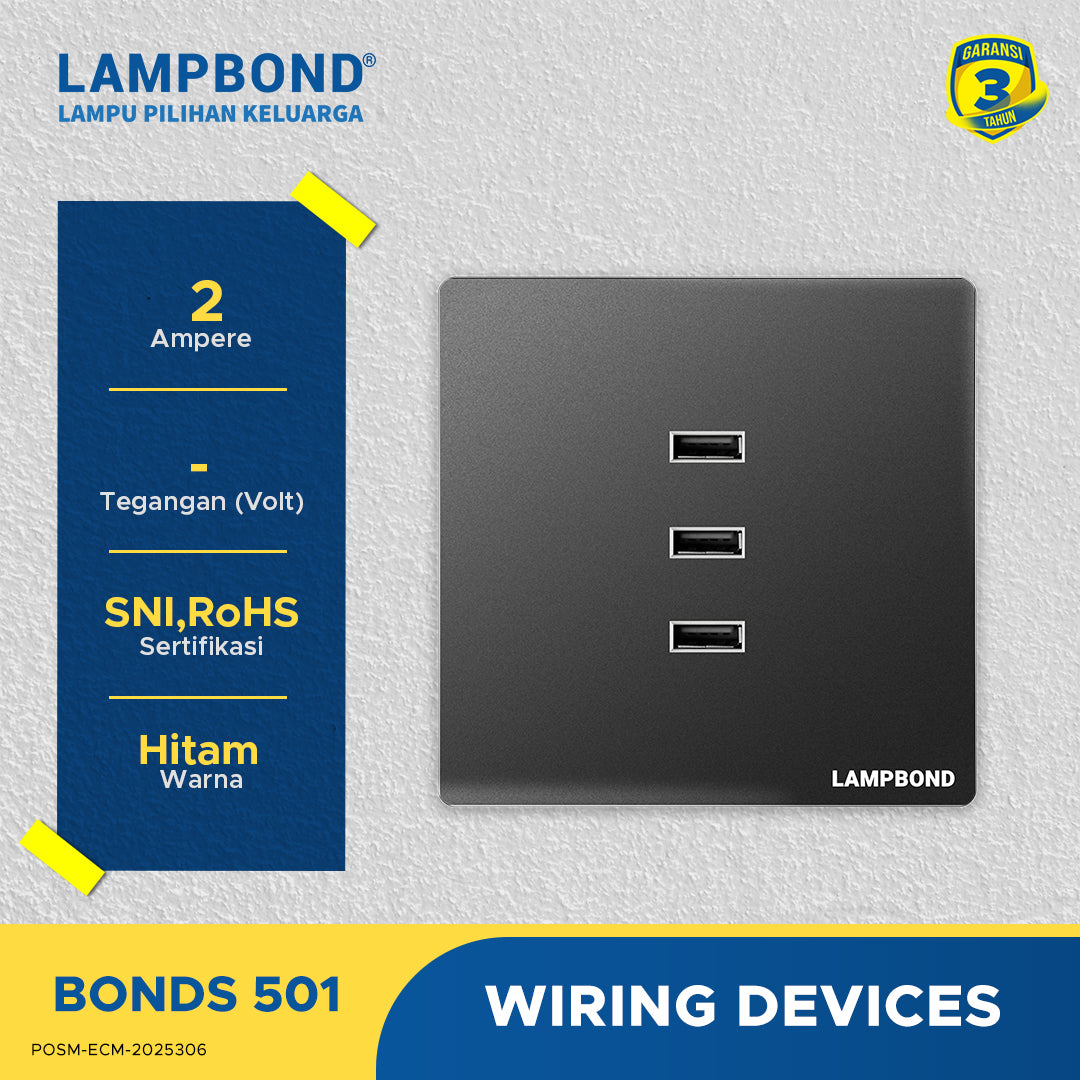 Lampbond® -  Bonds - 501 - 3-port USB Type-A Charger 2A - BK