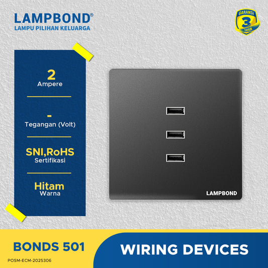 Lampbond® -  Bonds - 501 - 3-port USB Type-A Charger 2A - BK