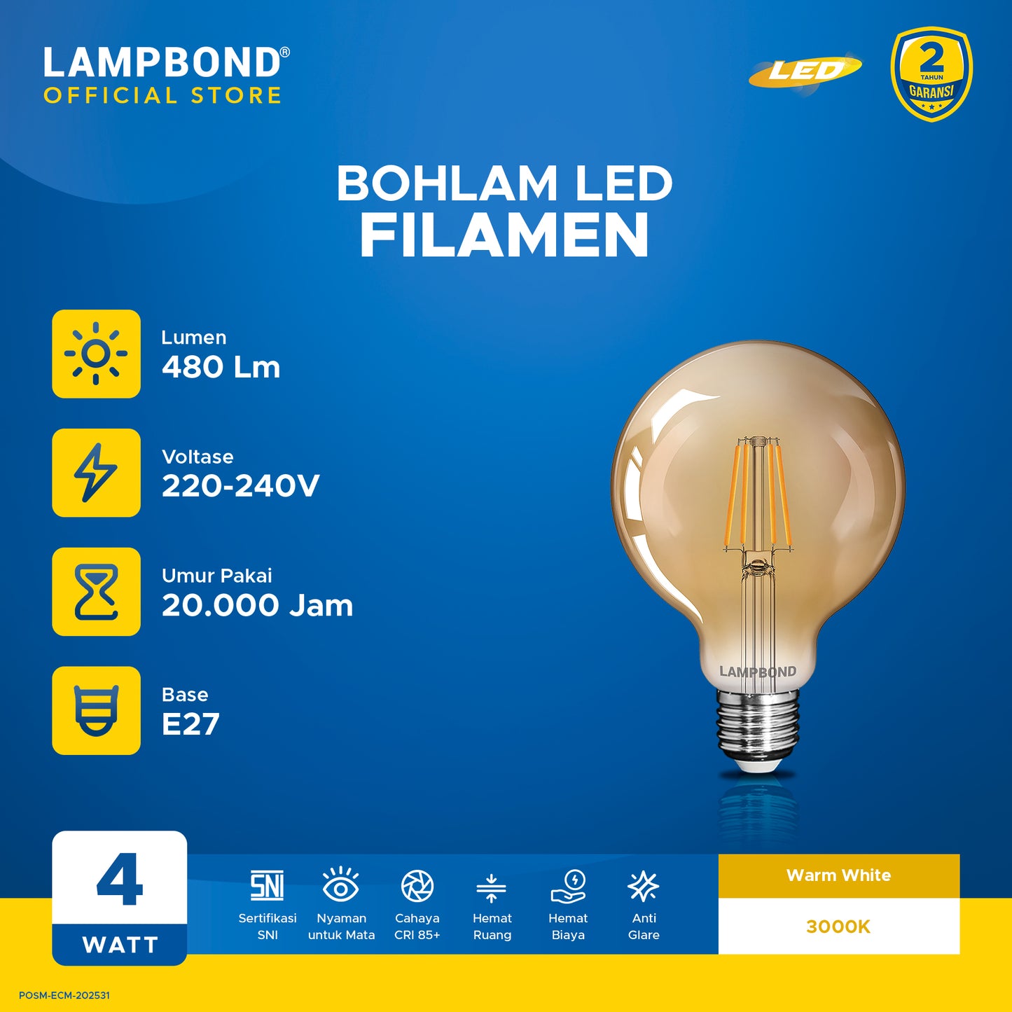 Lampbond® - Bohlam LED Filamen WG95 4 Watt -  Warm White