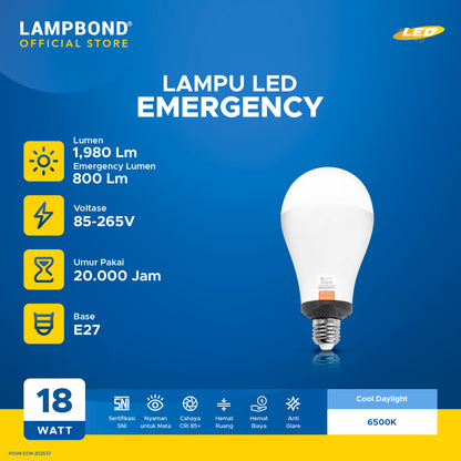 Lampbond® - Bohlam LED Emergency  Synergy Smart Switch 18 Watt - Cool Daylight