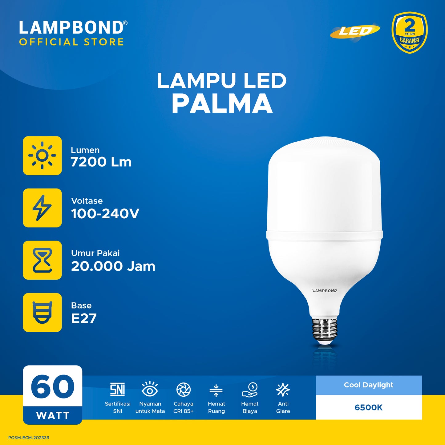 Lampbond® - Bohlam LED Palma 60 Watt - Cool Daylight