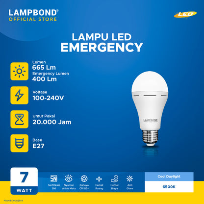 Lampbond® - Bohlam LED Emergency Synergy Smart Switch7 Watt - Cool Daylight