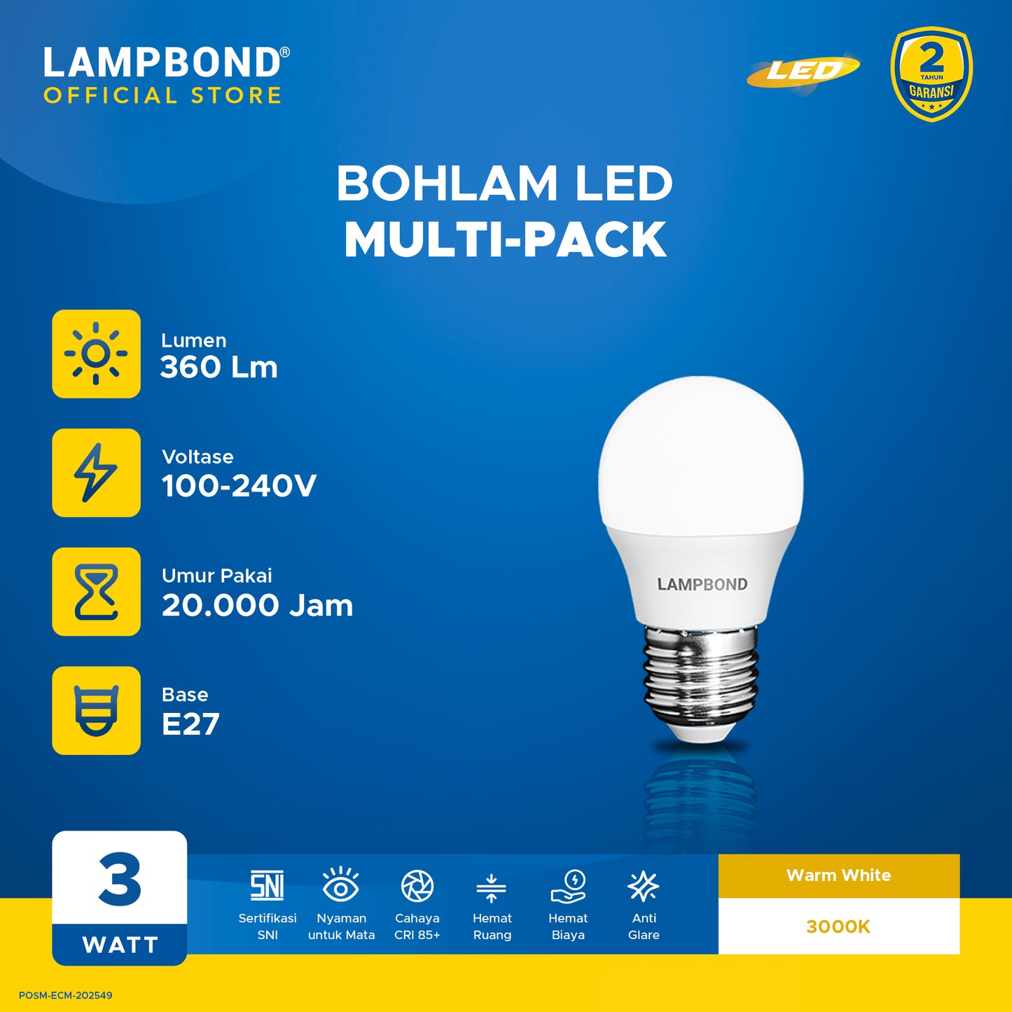 Lampbond® - Bohlam LED 3 Watt Multi-Pack (4pcs) - Warm White