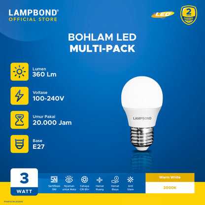 Lampbond® - Bohlam LED 3 Watt Multi-Pack (4pcs) - Warm White