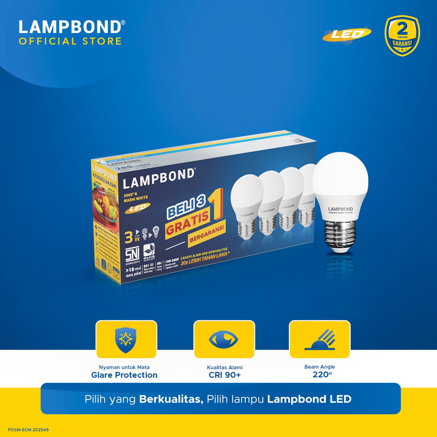 Lampbond® - Bohlam LED 3 Watt Multi-Pack (4pcs) - Warm White