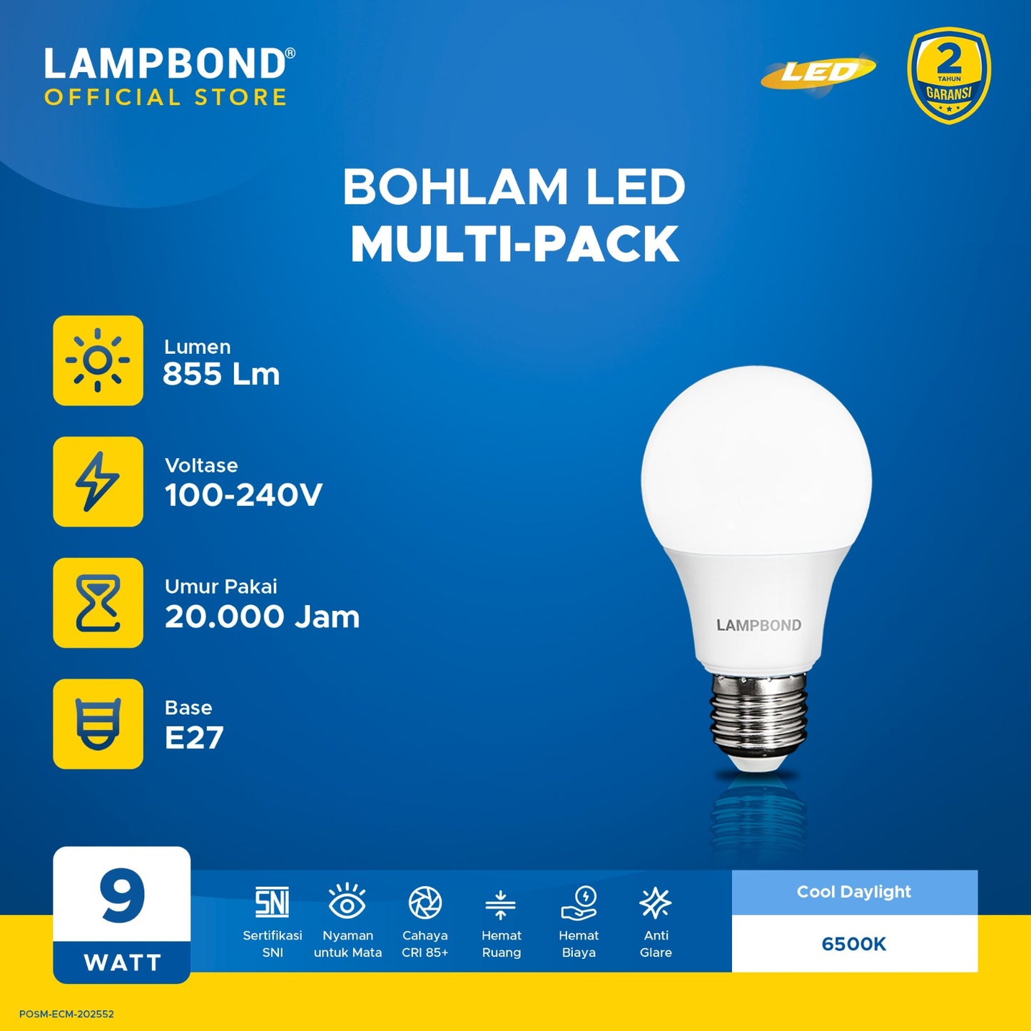 Lampbond® - Bohlam LED 9 Watt Multi-Pack (4pcs)- Cool Daylight